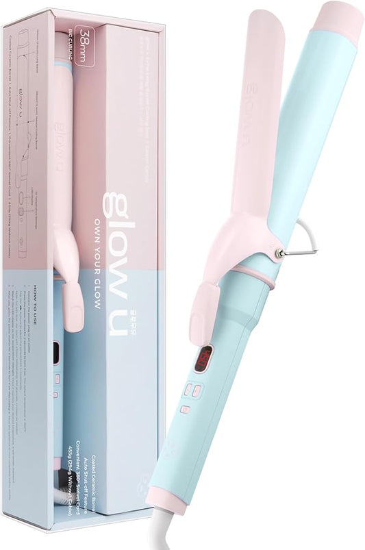 1 1/2 inch Extra Long Curling Iron - 10 Temperature Modes Fast and Easy Styling - 7.3" Ceramic Barrel Hair Wand for All Hair Types Blowout, Beach Waves, Bouncy Curls - Cotton Candy