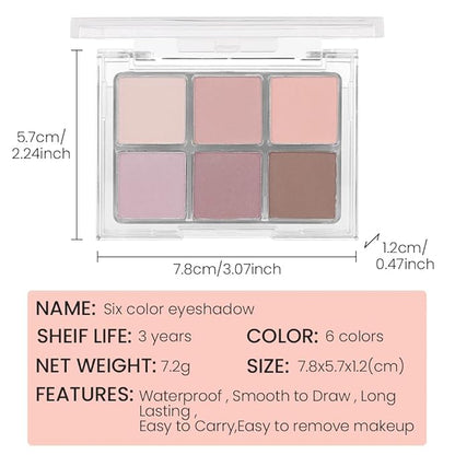 6Colors Glitter Matte Eyeshadow Palette, Natural Nude Brown Purple Coffee Shimmer Sparkly Eye Shadow Makeup, Warm Pastel Eyeshadows Palette, Long Lasting, Natural-Looking Women Girls Eye Shadow 01