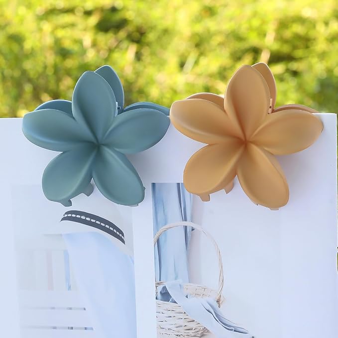 Colorful Flower Hair Claw Clips - 6 Pcs Large Plumeria Clips for Thick and Thin Hair, Beach Accessories for Women and Girls