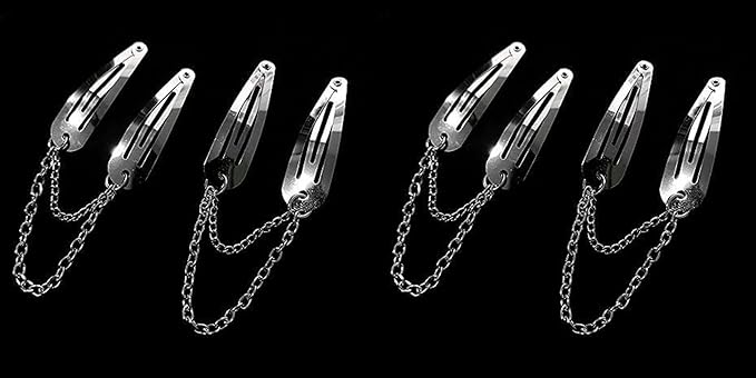 4Pcs Silver Metal Snap Hair Clips Chain Cross Heart Hair Barrettes Clips with Pendant Girls Hair Accessories，Hair Styling Accessories, Hair Care