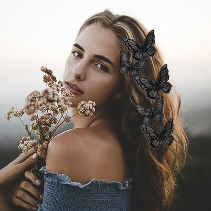 20Pcs Butterfly Hair Clips - Black Moving Butterfly Clips Fairy Accessories for Women & Teens