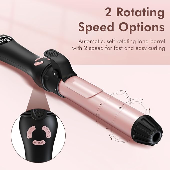 New Version Lanvier Rotating Curling Iron 1.25 Inch Automatic Curling Wand for Waves; Tourmaline Ceramic Self Curler with 2 Rotating Speed, 11 Adjustable Temperature & Dual Voltage for Worldwide Use
