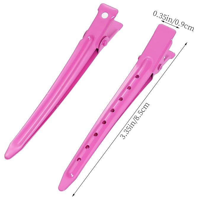 24 Packs Duck Bill Clips, Bantoye 3.35 Inches Rustproof Metal Alligator Curl Clips with Holes for Hair Styling, Hair Coloring, Rose Red