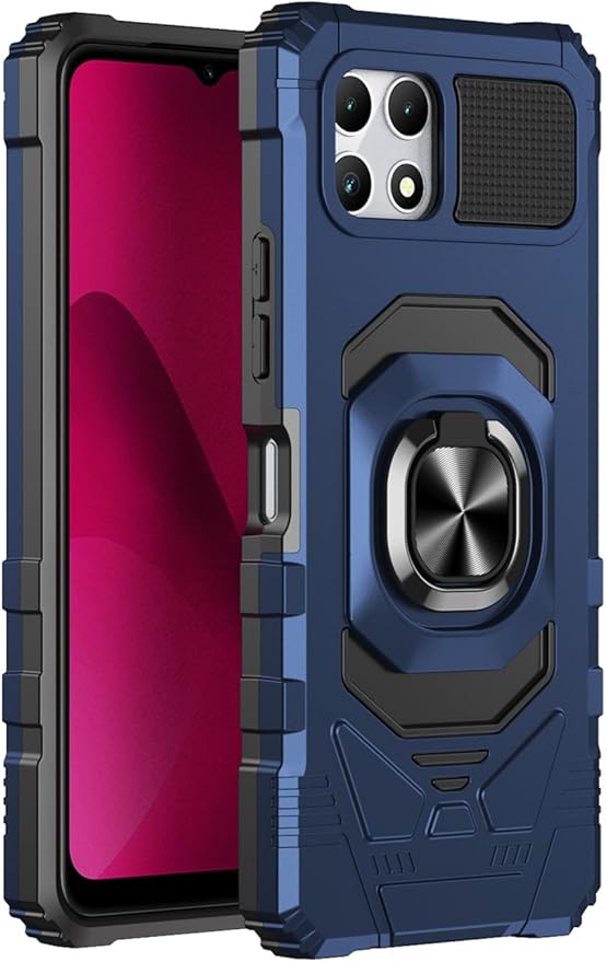 for T-Mobile Revvl 7 5G Case with Screen Protector,Revvl 7 5G Phone Case Military Grade Protection Built-in Magnetic Ring Stand Soft Rugged Silicone Corner Shockproof Cover for T-Mobile Revvl 7 Blue