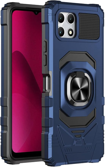 for T-Mobile Revvl 7 5G Case with Screen Protector,Revvl 7 5G Phone Case Military Grade Protection Built-in Magnetic Ring Stand Soft Rugged Silicone Corner Shockproof Cover for T-Mobile Revvl 7 Blue