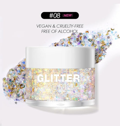 Holographic Body Glitter Gel - Cosmetic-Grade, Color Changing Halloween Glitter Makeup Glitter for Face, Body, and Hair, Safe and Easy to Use, Perfect for Festivals Parties (08 Golden Starlight)