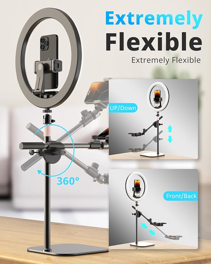 UBeesize 12" Desk Ring Light with Stand and Phone Holder, Overhead Phone Mount for Video Recording, Zoom Meeting, Live Streaming, Tiktok, YouTube，Compatible with iPhone, Android, Cameras