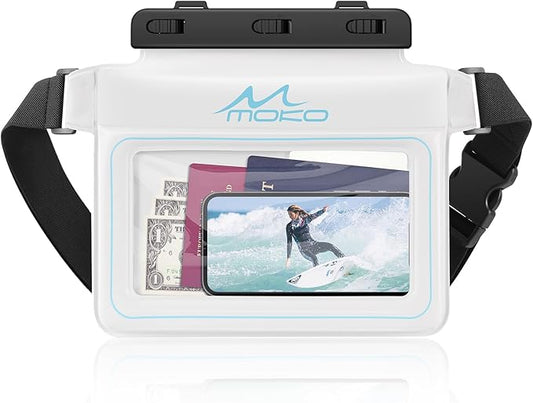 MoKo Waterproof Phone Pouch Pack, Floating Large Capacity Dry Bag for Kayaking Snorkeling Swimming, Compatible with iPhone 15 14 13 12 11 Pro Max X/Xr/Xs Max, Galaxy S23 Ultra/Note 20 Ultra, White