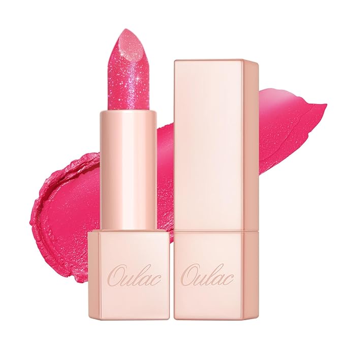 Oulac Hot Pink Lipstick for Women - Moisture-Rich Lip Balm with Shiny Surface, Creamy Lip Color Lightweight Texture, Vegan Beauty Medium Coverage Lip Makeup, PG01 Pink Promise