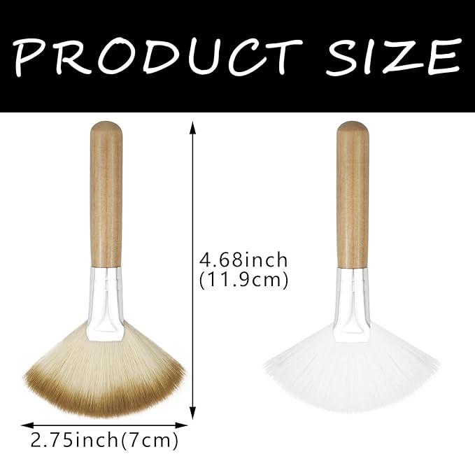 4 Pack Fan Brushes for Women Face Soft Bristle Highlighting Blush Brush with Long Handle Facial Applicator Brushes Face Makeup Tools for Loose Powder Highlighting Blush (2 Colors)