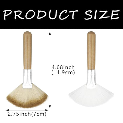 4 Pack Fan Brushes for Women Face Soft Bristle Highlighting Blush Brush with Long Handle Facial Applicator Brushes Face Makeup Tools for Loose Powder Highlighting Blush (2 Colors)
