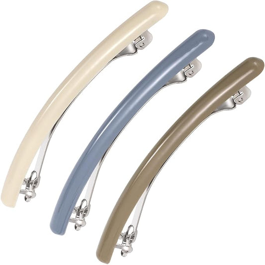 PAGOW 3 Pcs French Hair Barrettes, Elegant Spring Flat Hair Clips, Multicolor Hair Styling Accessories, Non-Slip Hair Pins Decoration for Women (Style2)