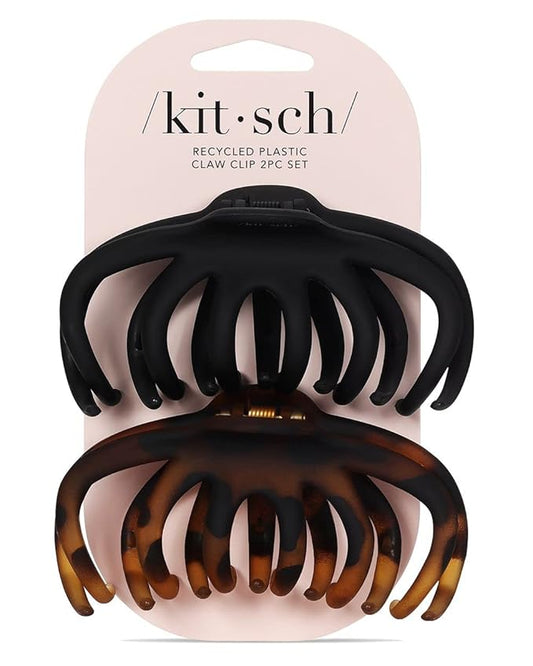 Kitsch Octopus Claw Clips for Women - Cute & Stylish Hair Clips for Everyday Use, Octopus Claw Clip for Thick Hair - Black & Tortoise, 2pcs