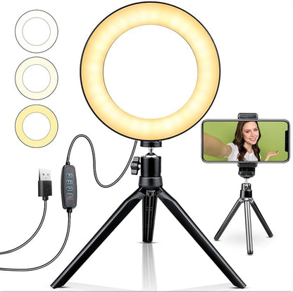 6" Ring Light with Stand & Phone Tripod 11 Brightness Level，Desktop Light for Remote Meeting, YouTube, Selfie, Makeup, Live Streaming,Business Video Call