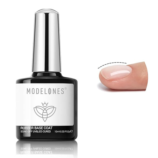 modelones Rubber Builder Gel Base Coat for Nails, Clear Rubber Base Gel Nail Polish for Strengthen/Apex Building/Enhance/Reinforced Long Lasting Protect Soak Off U V LED For Thin Weak Nails