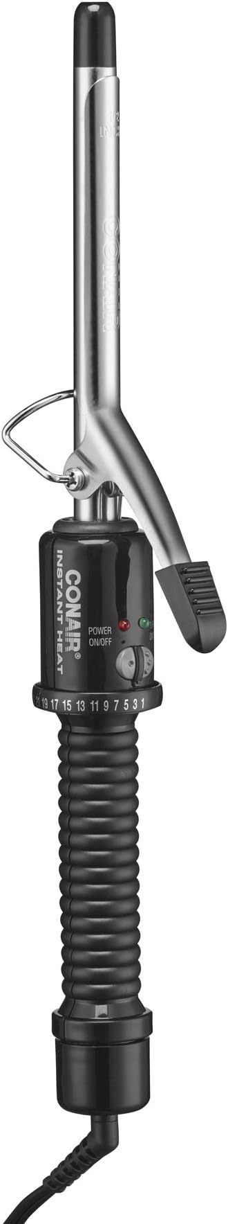 Conair Instant Heat 1/2-Inch Curling Iron, 1/2-inch barrel produces spiral curls – for use on short to medium hair