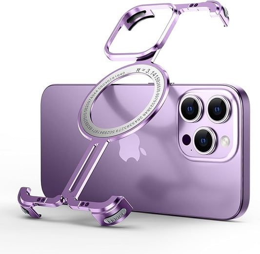 OATSBASF Magnetic Phone Case Compatible with iPhone 14 Pro Max 6.7", [Compatible with Magsafe] Metal Bumper Case Sleek Minimalist Frameless Aluminum Shells (Purple)