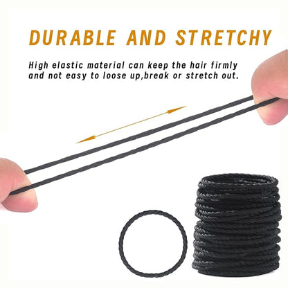 No Damage Soft Polyester Hair Ties, No Tug Scrunchies Hair Bands with Strong Elasticity - Black, 50 Pieces