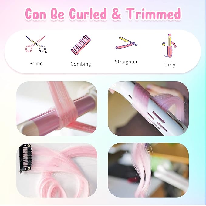 24PCS Colored Clip in Hair Extensions Birthday Gift for Girls Age 4 5 6 7 8-10-12 Year Old, 20Inch Colorful Hair Accessories Rainbow Hairpieces Christmas Stocking Stuffers for Girls Easter Valentines