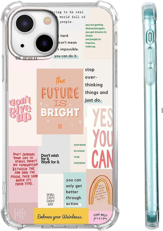 Case for iPhone 13 with Motivational Quotes Design,Encouraging Words Collage Pattern for Teen,Soft TPU Bumper Phone Cover(13,Positive)