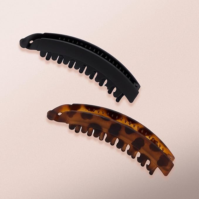 Kitsch Banana Hair Clips for Women, Cute & Stylish Banana Clip for All Hair Types - Black & Tortoise, 2 Pcs