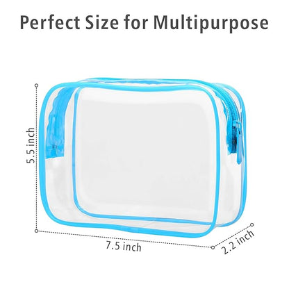 Packism Clear Makeup Bag - Waterproof TSA Approved Toiletry Bag Quart Size Bag, Clear Makeup Bags with Zipper, Carry on Airport Airline Compliant Pouch, 3 Pack, Blue