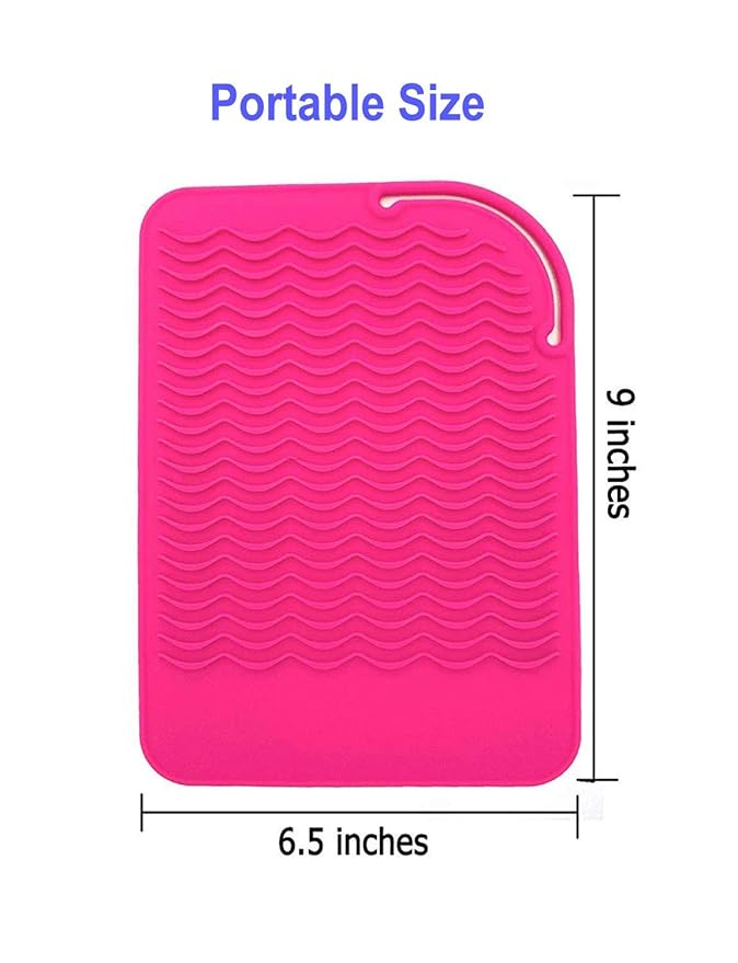 Heat Resistant Mat for Curling Iron, Flat Irons and Hair Straightener Hair Styling Tools 9" x 6.5", Food Grade Silicone, Pink