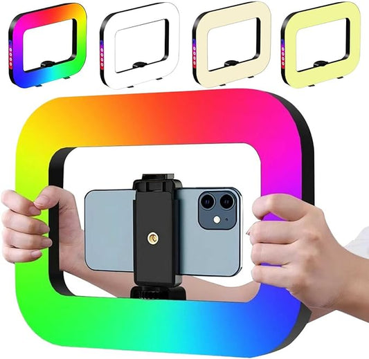 Phone Video Rig QYPENT Handheld LED Ring Light Selfie Light Phone Video Stabilizer for Camera, Smartphone, Action Camera, YouTube, Setup, Filmmaking, Makeup, Vlogging (YM200 RGB)