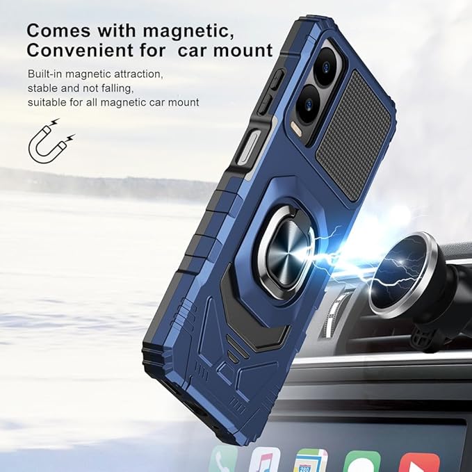 for Cricket Icon 6 / ATT Verge Case with 1 Pack Screen Protector,Dual Layer Hybrid Heavy Duty Defender Protection,Sleek Rugged Reinforced Cushion Corner Kickstand Shockproof Bumper Cover Blue