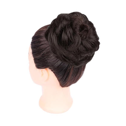 MORICA 1PCS Messy Hair Bun Hair Scrunchies Extension Curly Wavy Messy Bun Hair Synthetic Chignon Hairpieces for Women(4#(Darkest Brown Tend to Black))