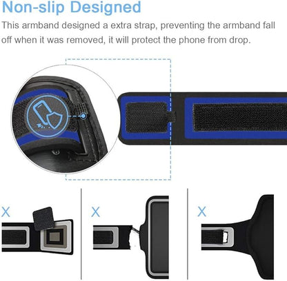 iPhone 16e 16 15 14 Armband with Earphone Holder, JEMACHE Water Resistant Gym Running Workouts Arm Band for iPhone 16e 16 15 14 13 12 11 Pro (Navy Blue)
