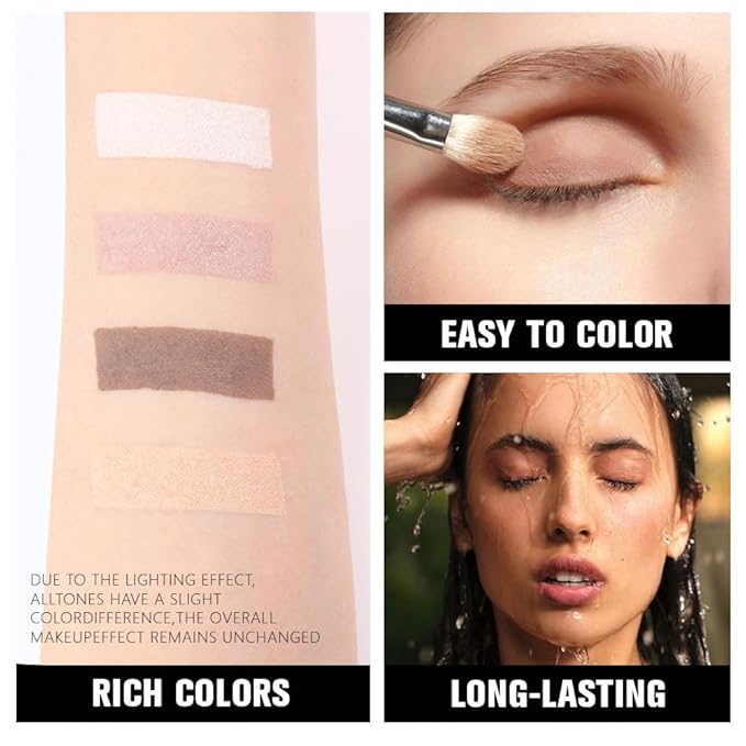 4 Colors Off-White Nude Brown Pink Yellow Eye Shadow Palette Makeup, Neutral Matte Shimmer Eyeshadow Palette for Women Highly Pigmented Waterproof, paleta de sombras de ojos,Vegan & Cruelty-free 01
