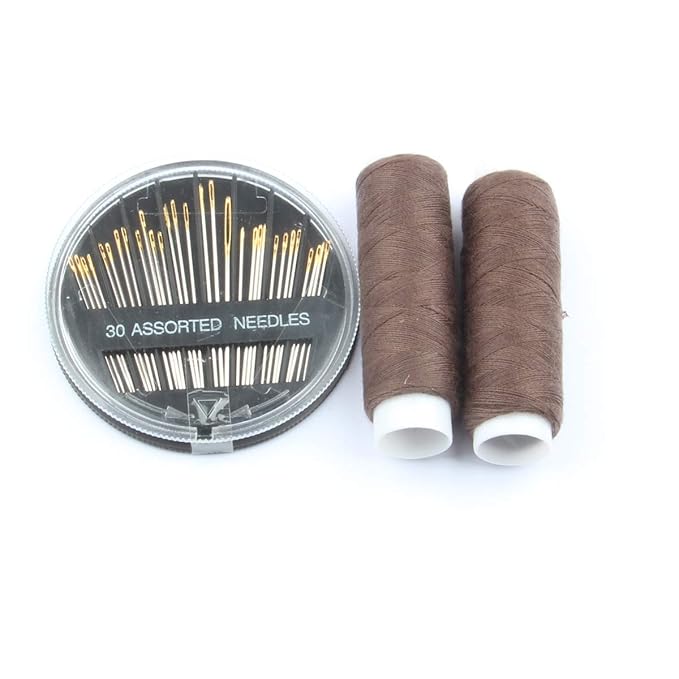 50pcs Hair Extension Clips Stainless Steel Snap Clips for Hair Extensions DIY Wig Clips Wigs Combs 9-Teeth 32mm 1.2g/pc, 2pcs Weaving Thread, 1set/30pcs Needles (Dark Brown)