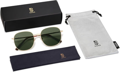 SOJOS Classic Trendy Square Sunglasses for Women Men Cute Big Frame Gold Shades SJ1137
