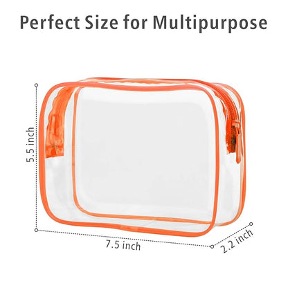 PACKISM Clear Makeup Bag with Zipper, 3 Pack TSA Approved Toiletry Bag, Beauty Cosmetic Bag, Quart Size Travel Bag, Carry-on Airport Airline Compliant Bag, Orange