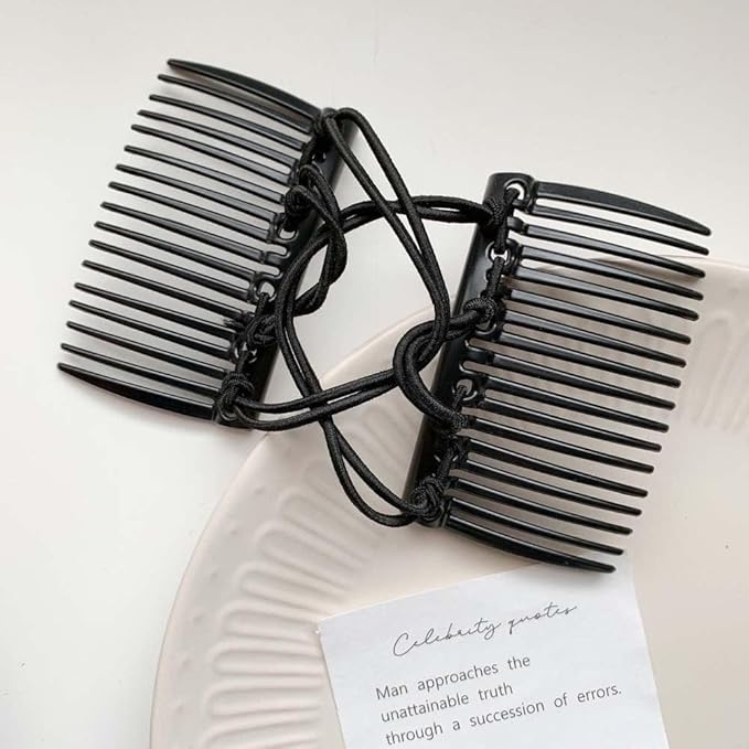 2Pcs Black Adjustable Elastic Hair Comb,Stretchy Double Comb Hair Clip,No Crease Hair Pins Double Slides Hairpins Combs Women Hair Styling Accessories Hair Care Styling Tools and Appliances