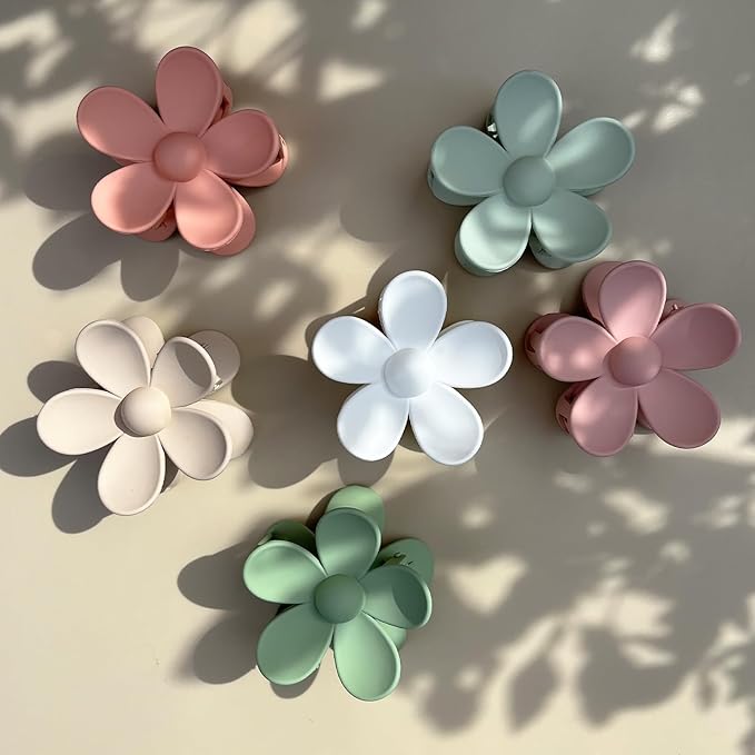 Flower Hair Clips 6 PCS Flower Claw Clips Daisy Clips for Women Matte Large Claw Clips Strong Hold Jaw Clamps Hair Accessories for Thick Hair 6 Colors