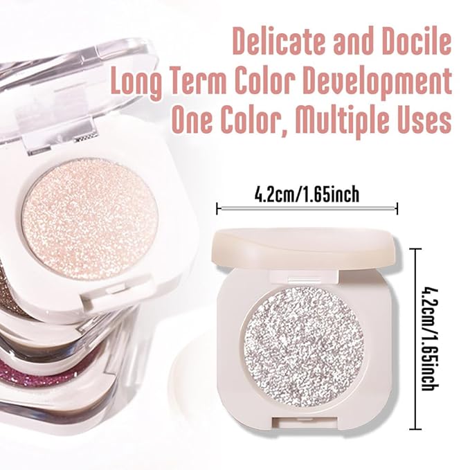 Monochrome Glittler Shimmer Eyeshadow Palette,Silver Gray White Shimmer Powder Eyeshadow,24 Hour Waterproof Blendable Pressed Glitter Single Eye Shadow Apply Makeup Easily, Vegan