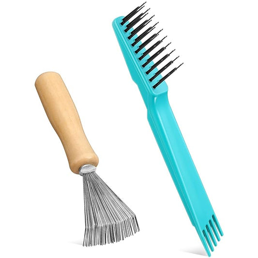 Boao 2 Pieces Hair Brush Cleaning Tool Comb Cleaner Brush Mini Comb Cleaning Hair Remover Tool for Removing Dust Home and Salon Use(Green, Wood Color)