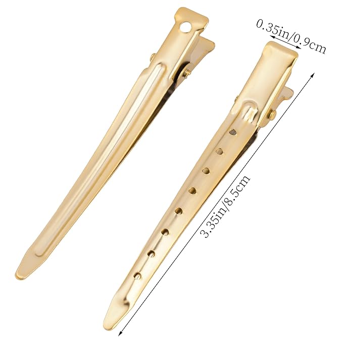 24 Packs Duck Bill Clips, Bantoye 3.35 Inches Rustproof Metal Alligator Curl Clips with Holes for Hair Styling, Hair Coloring, Matte Gold