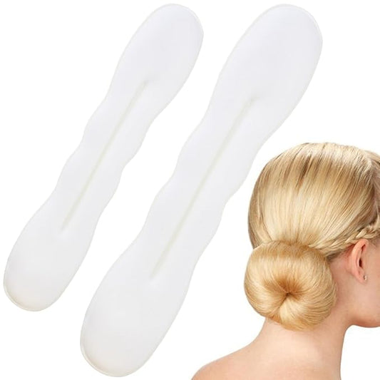2pcs Sponge Hair Bun Maker, Hair Curler Bun Clip with 2 Sizes, Lazy Bun Updo Styling Accessories for Thin Thick Long Straight Curly Hairstyles- White