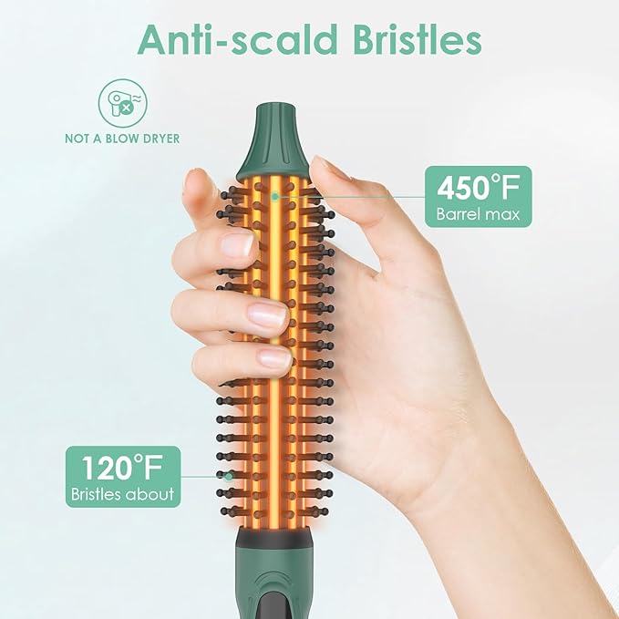 3/4 Inch Barrel Thermal Round Brush, Volume Heat Styling Brush for Men and Women Medium Thin Curly Straight Hair, Heated Curling Iron,12 Temperature Setting (1.35 Inch with Bristles)