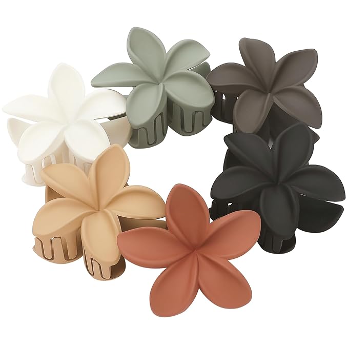 Hair Clip, 6 Pcs Large Flower Claw Clips for Thick & Medium Hair, Hawaiian Flower Hair Clips, Beach Hair Accessories for Women and Girls - Basic