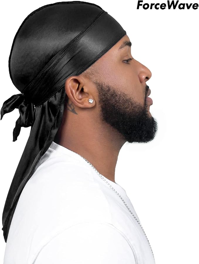 4PCS Silky Durags for Men Women 360 Waves with 1 Wave Cap, Silky Satin Durag Extra Long Tails