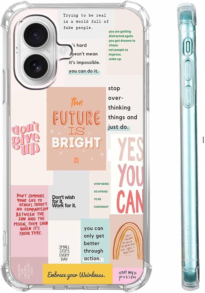 Case for iPhone 16 Plus with Motivational Quotes Design,Encouraging Words Collage Pattern for Teen,Soft TPU Bumper Phone Cover(16plus,Positive)
