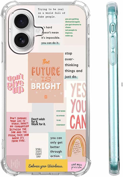 Case for iPhone 16 Plus with Motivational Quotes Design,Encouraging Words Collage Pattern for Teen,Soft TPU Bumper Phone Cover(16plus,Positive)