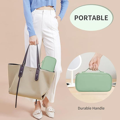 OCHEAL Small Makeup Bag,Portable Cute Travel Makeup Bag Pouch for Women Girls Makeup Brush Organizer Cosmetics Bags with Compartment-Light Green