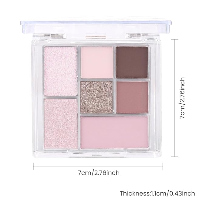 Seven Color Matte Shimmer Eyeshadow Makeup Palette, Nude Pink & Brown 7 Color Series Silky Powder Eyeshadow, Daily Dating Makeup Eye shadow Box, Easy to Carry, Vegan & Cruelty-Free, 0.25 Oz, 19#
