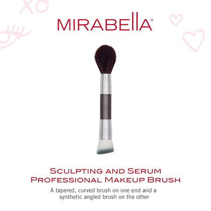 Mirabella Perfecting & Sculpting Duo Foundation Brush, Professional Makeup Brush Collection, Cruelty-Free Synthetic Bristle Brush, Hand-Sculpted Brushed Aluminum Handle Blending Brush for Makeup