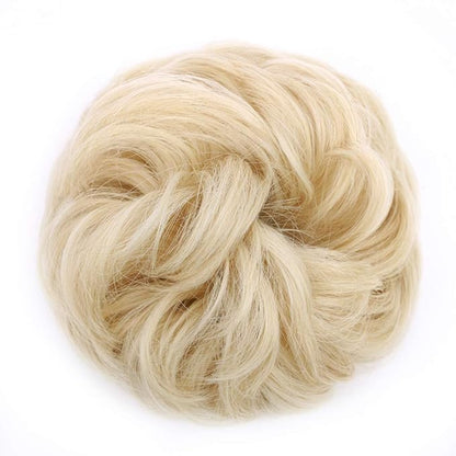 MORICA 1PCS Messy Hair Bun Hair Scrunchies Extension Curly Wavy Messy Bun Synthetic Chignon Hairpieces for Women(24/613#(Pale Ash Blonde Mix Bleach Blonde))